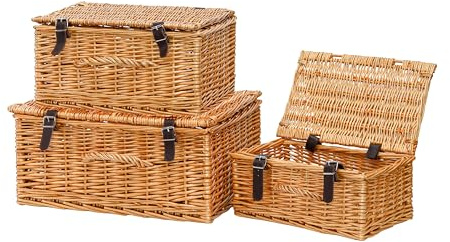 Wickerfield Set of 3 Honey Wicker Hampers with Lids, Gift Hamper Baskets