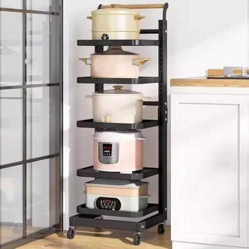 3-Tier Microwave Oven Rack with Drawer, Black Cupboard Organizer Shelf Unit, Space-Saving Sauce Pan Holder for Kitchen Storage, Durable & Stylish Design
