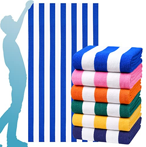Genovega 6 Packs Oversized 72x40 Inch Stripe Beach Towel Thin Terry Set XL Big Extra Large Accessories Essentials Soft Clearance Super Pool Travel Bath Swim Camping Towels Bulk Men Women Adults Gift