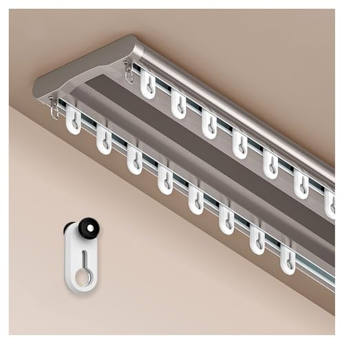 Gardinenschiene 2 Läufig 190/250/320/380/450/500cm Gardinenstange Doppelläufig Decken-Vorhangschiene Aus Aluminium Für Wohnzimmer Schlafzimmer(Champagne color,320cm)