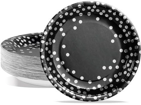 PYAILI Stoviglie per Feste Nero Argento 50 pezzi Piatti di Carta per Feste in 18 CM Piatti Carta Getta Rotondi per Compleanno