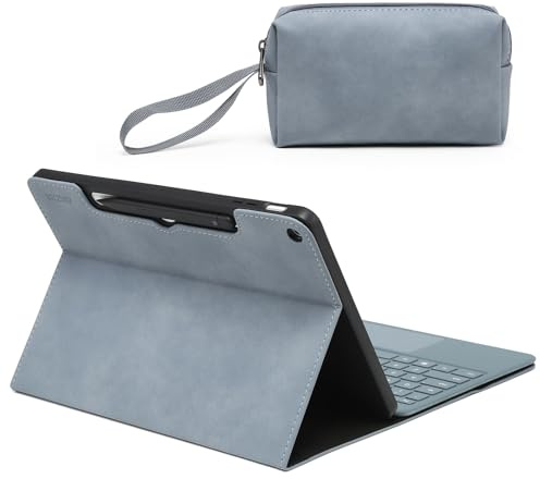 HYZUO Funda Protectora para Surface Pro 12 Pulgadas (2025), Soporte Tipo Folio con Visualización Multiángulo, Admite Carga Magnética para Lápiz Óptico, con Bolsa, Azul Blue