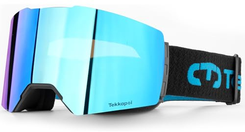 tekkapoi Skibrille für Herren & Damen und passende Wechselgläser, OTG Snowboardbrille mit optionalem Magnet-Wechselsystem, UV400 Schutz & Anti-Fog
