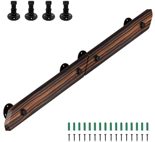 Eikuavons Handlauf Kiefernholz, 120cm Geländer Wandhandlauf Wand Treppe, Rutschfester Holzhandlauf mit Wandhalterungen Montagematerial, Seitliche Montage für Treppen Balkon, Brown