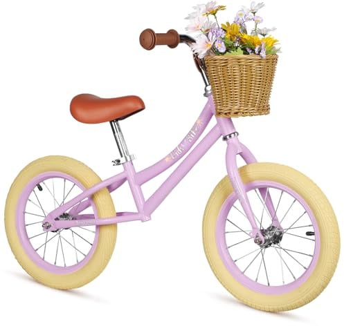 H.yeed 14-Zoll-Laufrad für Kinder, leichtes, höhenverstellbares Fahrrad mit abnehmbarem Korb und Gummireifen, Laufrad für Kleinkinder von 3 bis 6 Jahren, Jungen und Mädchen (ohne Blumenmuster)