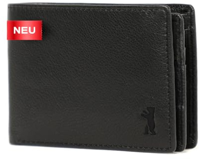 Berliner Bags Geldbörse Herren Kees Premium, Bifold Querformat - Schwarz | Klein Geldbörse Querformat mit 8 Kartenfächer, Ausweisfenster, Münzfach für 10 & 20 Euro Scheine, TÜV-geprüfter RFID-Schutz
