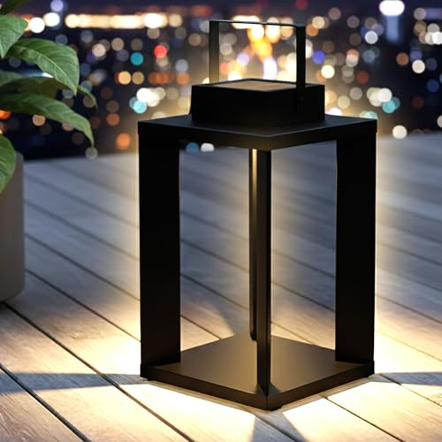Metall Solar Laterne schwarz 25 LED warm weiß - 45 x 22 cm - Gartenleuchte solarbetrieben hochwertig massiv - Solarlampe Garten Deko Beleuchtung Lampe Hängelampe für Garten Terrasse Balkon