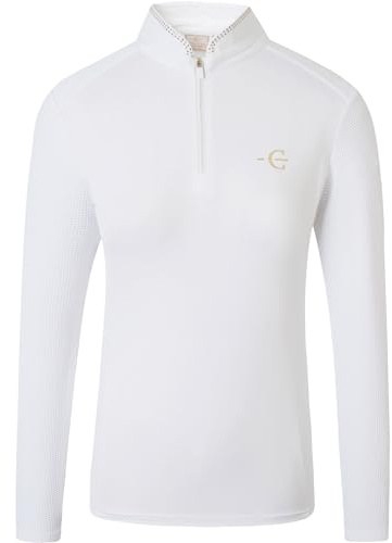 Covalliero - Damen Funktionsshirt Competition FS26 – Sport Longsleeve mit Stehkragen – Langarm Sportshirt – atmungsaktives & leichtes Reitshirt in Weiß (White) – Gr. XS