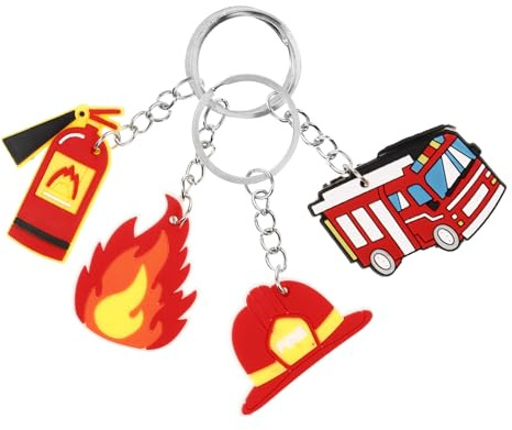 NULYLU 4 Stück pack Feuerwehr Schlüsselanhänger aus Zinklegierung und Pvc Dekorative und Leichte Feuerwehrauto Schlüsselringe als Partygeschenke und Sammlerobjekte