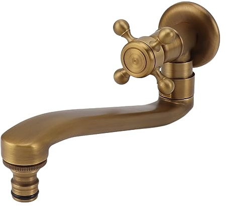 22cm G1/2 Grifo de Pared Agua Fría Latón Antiguo(Pico Afilado) | Antiguo Faucet Latón, Giratorio 90, Caño Giratorio Extendido, Grifo de Jardín Fría Individual para Cocina, Baño, Balcón