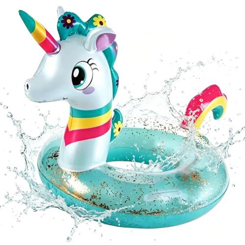 Wasser Pool Luftmatratze Kinder,Schwimmring Aufblasbare Einhorn Pool Floß mit Glitzern, Spaß Strand Aufblasbare Schwimmsitze Erwachsene, Sommer Party Floß Dekorationen für Kinder -Grün