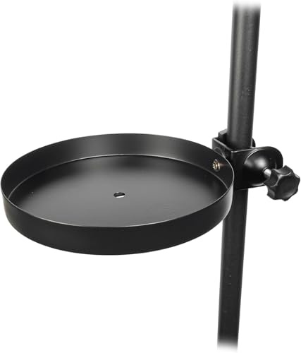 FSLiving 18cm Round Black Metal Plant Tray with Black Clamp, Clip-on Holder for Plant Pole Stand Tension Rod, Easy Install, Indoor Plant Decor