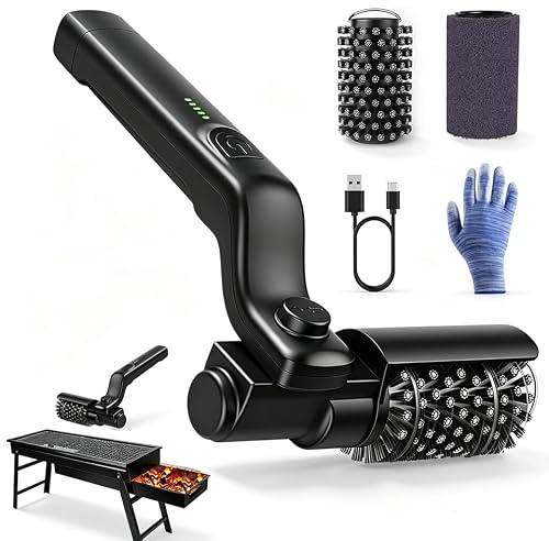 Elektrische Grillbürste, Elektrische Grill Reinigungsbürste | Wiederaufladbarer Grillreiniger mit 180° Verstellbarem Winkel, 3-Stufen Reinigung, Austauschbare Edelstahl-Bürstenkopf