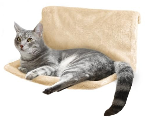 Petlicity Cat Radiator Bed – Warm & Cosy Pet Hammock Bed (Beige Faux Fur) | Strong Metal Frame Radiator Cat Bed for Cats, Puppy & Small Dogs up to 5kg - Hanging Cat Bed with Washable Faux Fur Cover