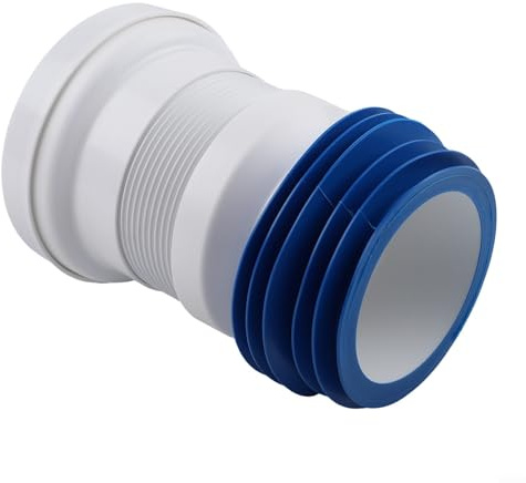 Flexible Toilet Pan Connector Adjustable Extensible Waste Pipe for WC Drain - Leak-Free Rubber Seal Slinky Hose 20cm White Blue(B)