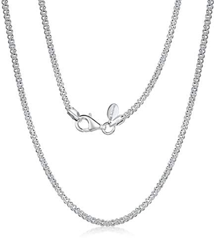 Amberta 925 Sterling Silver 2 mm Diamond Cut Popcorn Coreana Chain Necklace (20inch/50cm)