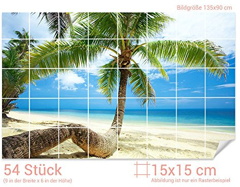 GRAZDesign Fliesenaufkleber Bad Klebefliesen Strand & Palme Wandfliese selbstklebend - Bild: 135x90cm (BxH)