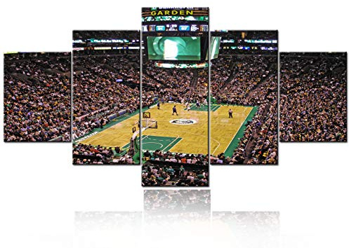 Large Pictures for Living Room 5 Panel Canvas TD Garden Arena Stadium Paintings NBA All Star - Boston Celtics Wall Art Home Decor Giclee Wooden Framed Gallery-Wrapped Ready to Hang - 60''Wx32''H