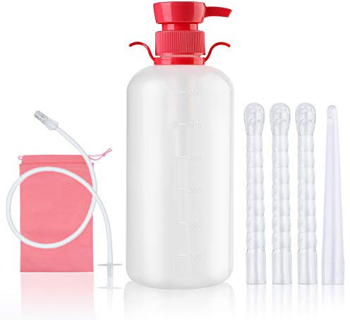 LIVE4COOL Douche Bottle for Women Reusable Vaginal Cleansing System, 600ml/20.3oz Reusable Vaginal Enema Douche, Capacity Cleanser with 4 Nozzles, Storage Bag, Non-Toxic