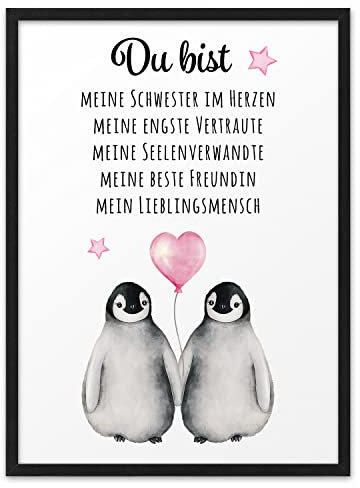 PINGUIN BESTE FREUNDIN | ABOUKI Kunstdruck | Beste Freundin Geschenke Geburtstag Geschenke für Freundin Geschenk beste Freundinnen Freundin Geschenk Freundschaft | DIN A4 ohne Rahmen