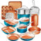 Ensemble de batterie de cuisine+ustensiles de cuisson Gotham Steel avec revêtement antiadhésif durable en céramique et cuivreune plaque à biscuits et des moules de cuisson, 20 pièces, Turquoise