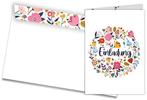 Friendly Fox Einladung Blumen, 12x Einladungskarten Hochzeit Geburtstag Taufe Kommunion Konfirmation, DIN A6 Klappkarten mit Umschlag