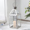JHY DESIGN Kerzen Laternen, Glas Laternen 34cm Hohe Edelstahl Kerze Windlicht Hängender Kerzenständerr mit Metallring Oben, Deko Kerzenhalter für Wohnzimmer Garten Balkon Innen Indoor Draußen(Silber)