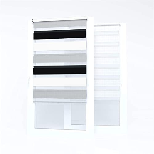 Market-Alley Doppelrollo Klemmfix Rollos ohne Bohren Klemmrollo Duo Rollo Fensterrollo lichtdurchlässig & verdunkelnd für Fenster und Tür (Weiß/Grau/Schwarz ; 75 x 220 cm ; BxH)