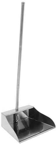 Zerodeko Metal Dustpan Long Handle: Stainless Steel Stand Up Dustpans Household Sweeping Tools For Broom Lobby Garage Home Yard Silver
