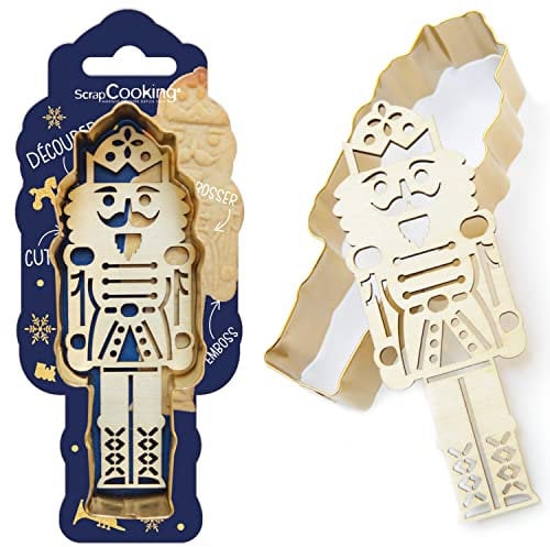 ScrapCooking - Kit de cortadora y embosador de madera de cascanueces - Cortador de galletas navideñas de cumpleaños de acero inoxidable para galletas en relieve - Molde de accesorios pastelería - 2097