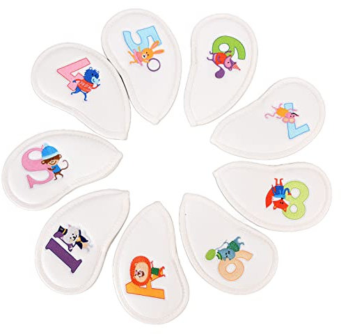 EVTSCAN 9pcs wasserdichtes Pu-Leder-Golfeisen-Kopfbedeckungs-Set, Headcover für alle Marken, Cartoon-Tiermuster für Kinder