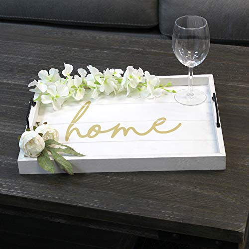Elegant Designs, HG2000-WHG, dekoratives Serviertablett aus Holz mit Griffen, 39,4 x 30,5 cm, Weiß gewaschen, 10 Stück