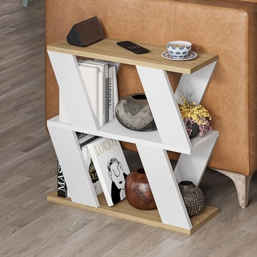 Hocuspicus Narrow Side Table with 2 Storage Shelf | 2 Tier Side Table | Slim End Table | Modern Design Sofa Table | Living Room, Office | Many Colour Options | 60x22x57cm (Oak, White)
