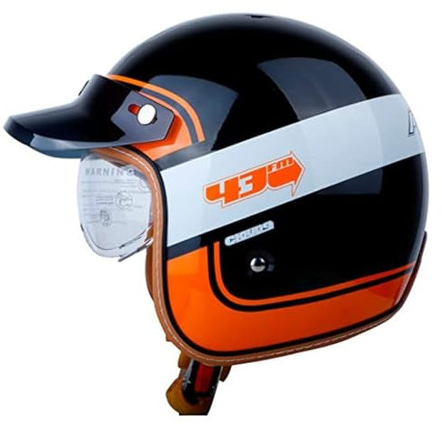 3/4 Vintage Jethelm Motorradhelm Halbhelme,Brain-Cap Offenem Scooter-Helm Mit Visier Halbschalenhelm Roller-Helm ECE Zulassung Antikollisions-Schutzhelm Für Herren Damen 1,M:57-58CM