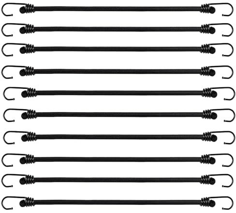10 Stück Mini Gummi Spanngurte, Spanngummi mit Haken, Gepäckspanner, für Camping Zeltplane, Gepäck, Schwarz