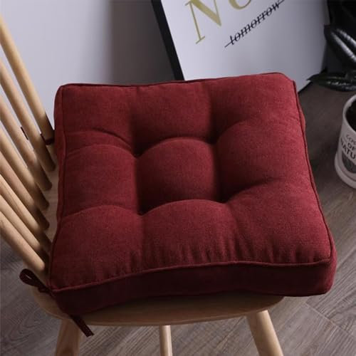 2er Set Stuhlkissen mit Bändern, 50 x 50 cm Sitzkissen Boden für Indoor und Outdoor, Waschbare Stuhlauflage für Bank und Stuhl, Bodenkissen für Zuhause Büro Küche Esszimmer,Weinrot,Quadrat