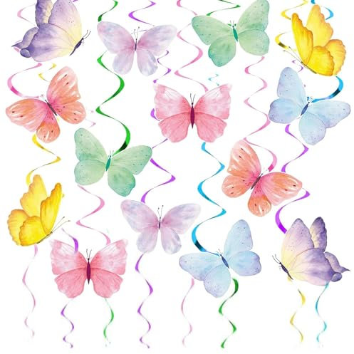 28 Stück Party Bunte Schmetterlinge Hängende Wirbel, Hängende Wirbel Dekorationen, Geburtstagsdeko, Party Papier Dekoration für Zuhause, Klassenzimmer, BabyDusche, Geburtstag, Hochzeit, Garten Themen