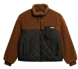 Superdry Damen Workwear Sherpa-Fleece Hybridjacke Bison Braun 40