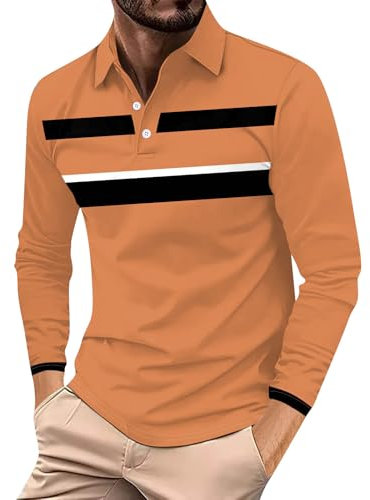 LUNULE Meine Bestellungen Anzeigen, Pullover Für Herren Hemd Herren Weiss Gestreiftes Patchwork Knopfleiste T-Shirts Regular Fit Golf Tennis Shirts Herren Pullover Ohne (Earthy Yellow,S)