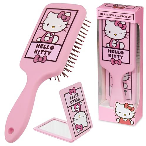 Hello Kitty Brosse Demelante Cheveux, Accessoires pour Cheveux - Cadeau Fille et Femme (Brosse & Miroir Hello Kitty)