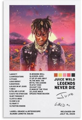 DAGUYS Rapper Juice Wrld Legends Never Die Albums Music Poster 4 Poster Cool Artworks Painting Wall Art Canvas Prints Hanging Picture Posters 16x24inch(40x60cm)