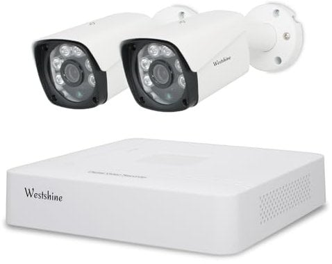 Westshine 4K NVR CCTV Security Camera System, 10CH NVR with 2X 5MP Outdoor PoE IP Cameras, 2.8mm lens Wide Angle 65ft Night Vision, Smart Person Vehicle Detection,Remote Access,Hard Disk Not Included