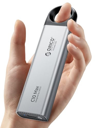 ORICO SSD Portatil 4TB, SSD Externo hasta 800 MB/s, USB 3.2 Gen2, Diseño de Orificio para Colgar, USB C y A 2 en 1 Cable, Disco Duro Externo para iPhone, Mac, PC y teléfonos Inteligentes - C10Max