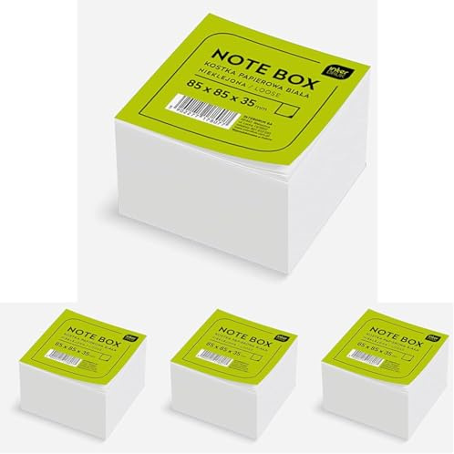 Interdruk Zettelklotz - Notizklotz - Ersatzpapier für Zettelbox - 85 x 85 x 35 mm - Circa 350 Lose Blätter - Weiß (Packung mit 4)