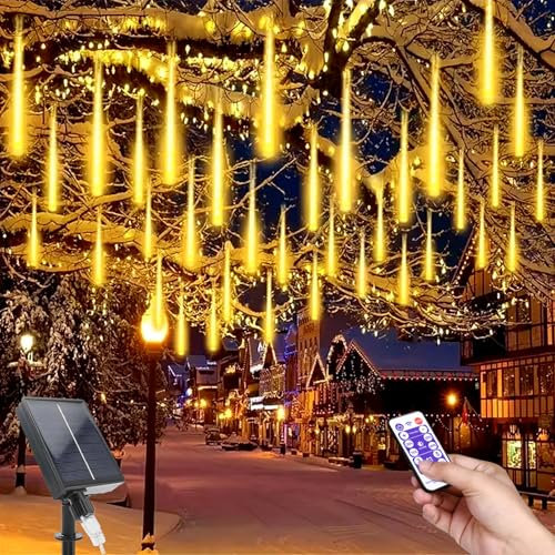 MXJFYY Solar Meteorschauer Lichter, 11.8 Inch 10 Rohr Lichterkette, 240 LEDs Wasserdicht Schneefalllichter Meteorschauer Regenlicht, Außen Solar Für Weihnachtsbaum Party Balkonstraßen