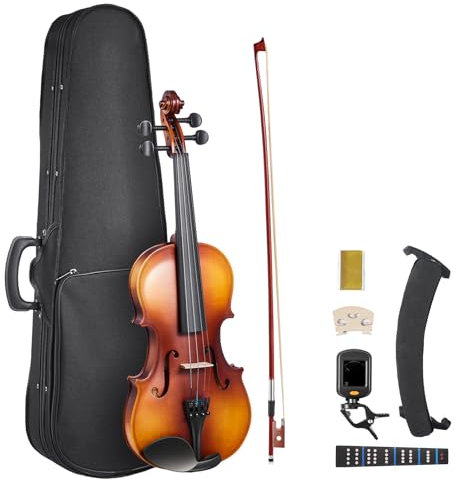 VEVOR Violine 4/4, Anfänger-Set mit Etui, Kolophonium, Bogen, Schulterstütze, Steg, Stimmgerät, Ersatzsaiten, einfache Stimmung, professionelles Musikinstrument für Schüler, Braun