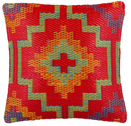 FAB HAB Outdoor-Kissen aus recyceltem Premium-Kunststoff – Kopfkissen, Wurfkissen – wasserfest, farbecht – Vintage, Boho, Kelim - Terrasse, Wohnzimmer, Balkon – Lhasa - Orange & Violett (42 x 42)