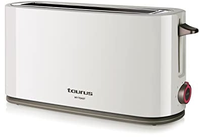 Taurus Mytoast - Grille-pain 1000W, Fente extra longue, 7 niveaux de brunissage, Fonction STOP, Ramasse-miettes, Blanc