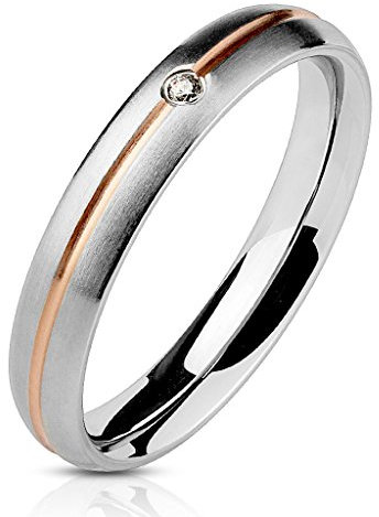 viva-adorno® Damen Ring Verlobungsring Edelstahl Silber/Rosegold mit Zirkonia RS57, Gr. 57