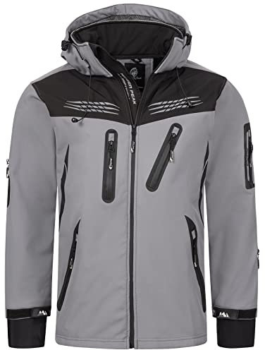 Rock Creek Herren Softshell Jacke Outdoor Regenjacke Windbreaker Softshelljacken Wanderjacke Skijacke Laufjacke Thermojacke Kapuze H-159 Grau XXXXL